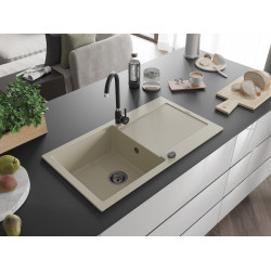 Mexen Leo  konyhai mosogató gránit 1 medence+csepegtetö+ pop up szifon  900 x 500 mm, beige, szifon  fekete  - 6501901010-69-B 1 medencés 1 medencés 406959 Mexen
