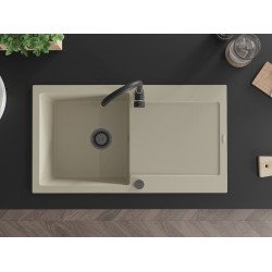 Mexen Leo  konyhai mosogató gránit 1 medence+csepegtetö+ pop up szifon  900 x 500 mm, beige, szifon  fekete  - 6501901010-69-B 1 medencés