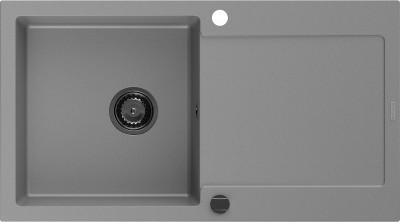 Mexen Leo  konyhai mosogató gránit 1 medence+csepegtetö+ pop up szifon  900 x 500 mm, szürke , szifon  fekete  - 6501901010-71-B 1 medencés