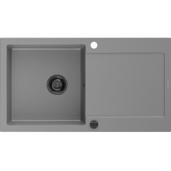 Mexen Leo  konyhai mosogató gránit 1 medence+csepegtetö+ pop up szifon  900 x 500 mm, szürke , szifon  fekete  - 6501901010-71-B 1 medencés 1 medencés 406959 Mexen