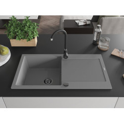 Mexen Leo  konyhai mosogató gránit 1 medence+csepegtetö+ pop up szifon  900 x 500 mm, szürke , szifon  fekete  - 6501901010-71-B 1 medencés