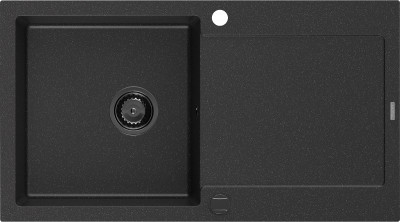 Mexen Leo  konyhai mosogató gránit 1 medence+csepegtetö+ pop up szifon  900 x 500 mm, fekete / króm, szifon  fekete  - 6501901010-73-B 1 medencés