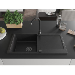 Mexen Leo  konyhai mosogató gránit 1 medence+csepegtetö+ pop up szifon  900 x 500 mm, fekete / króm, szifon  fekete  - 6501901010-73-B 1 medencés