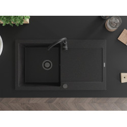 Mexen Leo  konyhai mosogató gránit 1 medence+csepegtetö+ pop up szifon  900 x 500 mm, fekete / króm, szifon  fekete  - 6501901010-73-B 1 medencés