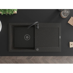 Mexen Leo  konyhai mosogató gránit 1 medence+csepegtetö+ pop up szifon  900 x 500 mm, fekete / arany, szifon  fekete  - 6501901010-75-B 1 medencés