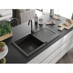 Mexen Leo  konyhai mosogató gránit 1 medence+csepegtetö+ pop up szifon  900 x 500 mm, fekete / arany, szifon  fekete  - 6501901010-75-B 1 medencés 1 medencés 406959 Mexen