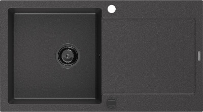 Mexen Leo  konyhai mosogató gránit 1 medence+csepegtetö+ pop up szifon  900 x 500 mm, fekete köhatasu, szifon  fekete  - 6501901010-76-B 1 medencés