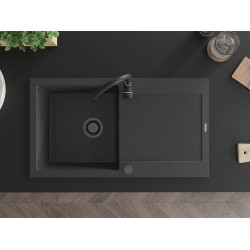 Mexen Leo  konyhai mosogató gránit 1 medence+csepegtetö+ pop up szifon  900 x 500 mm, fekete köhatasu, szifon  fekete  - 6501901010-76-B 1 medencés