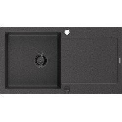 Mexen Leo  konyhai mosogató gránit 1 medence+csepegtetö+ pop up szifon  900 x 500 mm, fekete köhatasu, szifon  fekete  - 6501901010-76-B 1 medencés 1 medencés 406959 Mexen