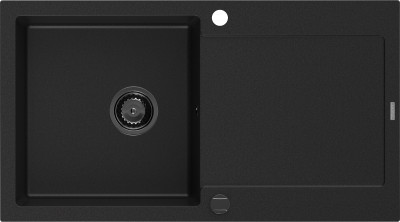 Mexen Leo  konyhai mosogató gránit 1 medence+csepegtetö+ pop up szifon  900 x 500 mm, fekete , szifon  fekete  - 6501901010-77-B 1 medencés