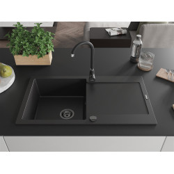 Mexen Leo  konyhai mosogató gránit 1 medence+csepegtetö+ pop up szifon  900 x 500 mm, fekete , szifon  fekete  - 6501901010-77-B 1 medencés