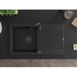 Mexen Leo  konyhai mosogató gránit 1 medence+csepegtetö+ pop up szifon  900 x 500 mm, fekete , szifon  fekete  - 6501901010-77-B 1 medencés