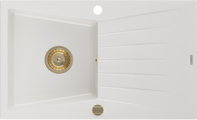 Mexen Cesar  konyhai mosogató gránit 1 medence+csepegtetö+ pop up szifon  775 x 470 mm, fehér , szifon  arany  - 6514771010-20-G 1 medencés
