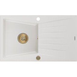 Mexen Cesar  konyhai mosogató gránit 1 medence+csepegtetö+ pop up szifon  775 x 470 mm, fehér , szifon  arany  - 6514771010-20-G 1 medencés 1 medencés 406959 Mexen