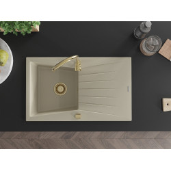 Mexen Cesar  konyhai mosogató gránit 1 medence+csepegtetö+ pop up szifon  775 x 470 mm, beige, szifon  arany  - 6514771010-69-G 1 medencés