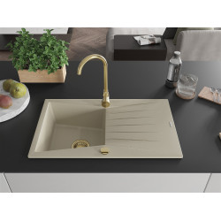 Mexen Cesar  konyhai mosogató gránit 1 medence+csepegtetö+ pop up szifon  775 x 470 mm, beige, szifon  arany  - 6514771010-69-G 1 medencés