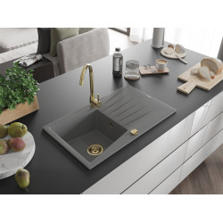 Mexen Cesar  konyhai mosogató gránit 1 medence+csepegtetö+ pop up szifon  775 x 470 mm, szürke , szifon  arany  - 6514771010-71-G 1 medencés 1 medencés 406959 Mexen