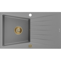 Mexen Cesar  konyhai mosogató gránit 1 medence+csepegtetö+ pop up szifon  775 x 470 mm, szürke , szifon  arany  - 6514771010-71-G 1 medencés 1 medencés 406959 Mexen