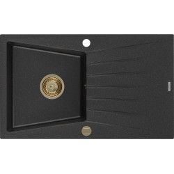 Mexen Cesar  konyhai mosogató gránit 1 medence+csepegtetö+ pop up szifon  775 x 470 mm, fekete / króm, szifon  arany  - 6514771010-73-G 1 medencés 1 medencés 406959 Mexen