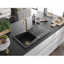 Mexen Cesar  konyhai mosogató gránit 1 medence+csepegtetö+ pop up szifon  775 x 470 mm, fekete / króm, szifon  arany  - 6514771010-73-G 1 medencés 1 medencés 406959 Mexen