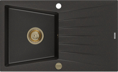 Mexen Cesar  konyhai mosogató gránit 1 medence+csepegtetö+ pop up szifon  775 x 470 mm, fekete / arany, szifon  arany  - 6514771010-75-G 1 medencés