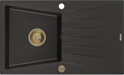 Mexen Cesar  konyhai mosogató gránit 1 medence+csepegtetö+ pop up szifon  775 x 470 mm, fekete / arany, szifon  arany  - 6514771010-75-G 1 medencés