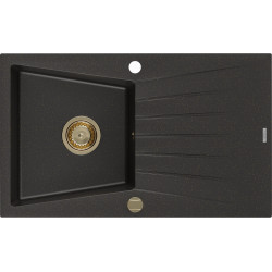 Mexen Cesar  konyhai mosogató gránit 1 medence+csepegtetö+ pop up szifon  775 x 470 mm, fekete / arany, szifon  arany  - 6514771010-75-G 1 medencés 1 medencés 406959 Mexen