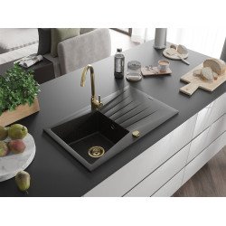 Mexen Cesar  konyhai mosogató gránit 1 medence+csepegtetö+ pop up szifon  775 x 470 mm, fekete / arany, szifon  arany  - 6514771010-75-G 1 medencés 1 medencés 406959 Mexen