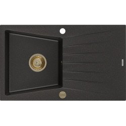 Mexen Cesar  konyhai mosogató gránit 1 medence+csepegtetö+ pop up szifon  775 x 470 mm, fekete / arany, szifon  arany  - 6514771010-75-G 1 medencés 1 medencés 406959 Mexen