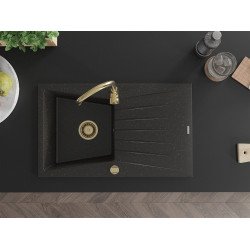 Mexen Cesar  konyhai mosogató gránit 1 medence+csepegtetö+ pop up szifon  775 x 470 mm, fekete / arany, szifon  arany  - 6514771010-75-G 1 medencés