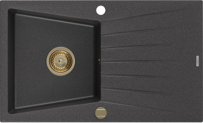 Mexen Cesar  konyhai mosogató gránit 1 medence+csepegtetö+ pop up szifon  775 x 470 mm, fekete köhatasu, szifon  arany  - 6514771010-76-G 1 medencés