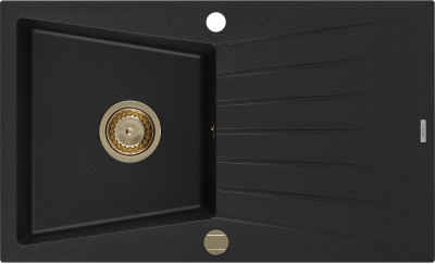 Mexen Cesar  konyhai mosogató gránit 1 medence+csepegtetö+ pop up szifon  775 x 470 mm, fekete , szifon  arany  - 6514771010-77-G 1 medencés