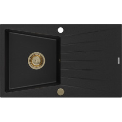 Mexen Cesar  konyhai mosogató gránit 1 medence+csepegtetö+ pop up szifon  775 x 470 mm, fekete , szifon  arany  - 6514771010-77-G 1 medencés 1 medencés 406959 Mexen