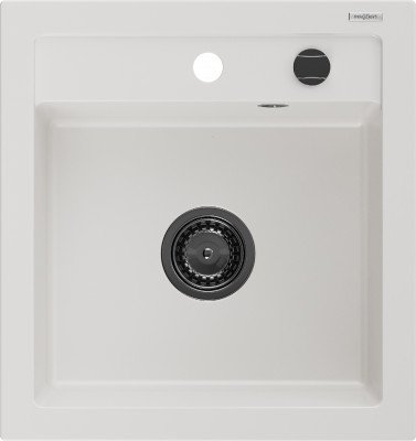 Mexen Vito  konyhai mosogató gránit 1 medence+ pop up szifon 520 x 490 mm, fehér , szifon  fekete  - 6503521000-20-B 1 medencés
