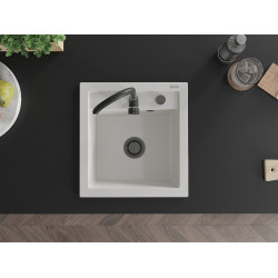 Mexen Vito  konyhai mosogató gránit 1 medence+ pop up szifon 520 x 490 mm, fehér , szifon  fekete  - 6503521000-20-B 1 medencés