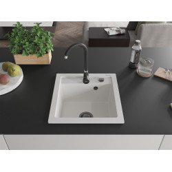 Mexen Vito  konyhai mosogató gránit 1 medence+ pop up szifon 520 x 490 mm, fehér , szifon  fekete  - 6503521000-20-B 1 medencés
