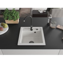 Mexen Vito  konyhai mosogató gránit 1 medence+ pop up szifon 520 x 490 mm, fehér , szifon  fekete  - 6503521000-20-B 1 medencés