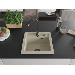 Mexen Vito  konyhai mosogató gránit 1 medence+ pop up szifon 520 x 490 mm, beige, szifon  fekete  - 6503521000-69-B 1 medencés