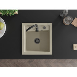 Mexen Vito  konyhai mosogató gránit 1 medence+ pop up szifon 520 x 490 mm, beige, szifon  fekete  - 6503521000-69-B 1 medencés