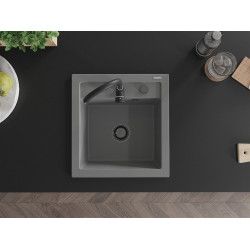 Mexen Vito  konyhai mosogató gránit 1 medence+ pop up szifon 520 x 490 mm, szürke , szifon  fekete  - 6503521000-71-B 1 medencés