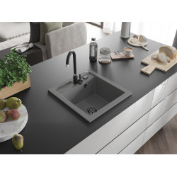 Mexen Vito  konyhai mosogató gránit 1 medence+ pop up szifon 520 x 490 mm, szürke , szifon  fekete  - 6503521000-71-B 1 medencés