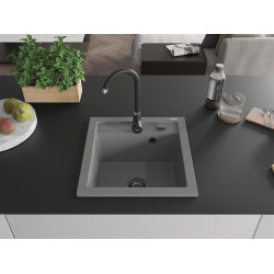 Mexen Vito  konyhai mosogató gránit 1 medence+ pop up szifon 520 x 490 mm, szürke , szifon  fekete  - 6503521000-71-B 1 medencés