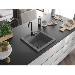 Mexen Vito  konyhai mosogató gránit 1 medence+ pop up szifon 520 x 490 mm, szürke , szifon  fekete  - 6503521000-71-B 1 medencés 1 medencés 406959 Mexen