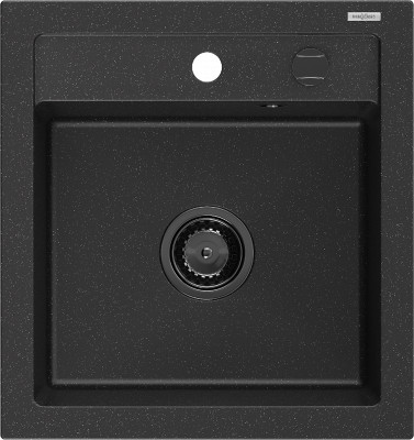 Mexen Vito  konyhai mosogató gránit 1 medence+ pop up szifon 520 x 490 mm, fekete / króm, szifon  fekete  - 6503521000-73-B 1 medencés