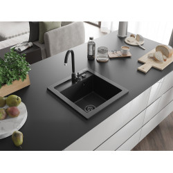 Mexen Vito  konyhai mosogató gránit 1 medence+ pop up szifon 520 x 490 mm, fekete / króm, szifon  fekete  - 6503521000-73-B 1 medencés 1 medencés 406959 Mexen
