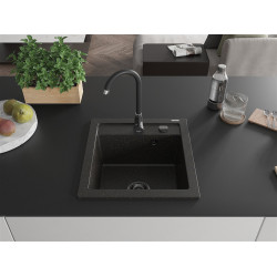 Mexen Vito  konyhai mosogató gránit 1 medence+ pop up szifon 520 x 490 mm, fekete / arany, szifon  fekete  - 6503521000-75-B 1 medencés