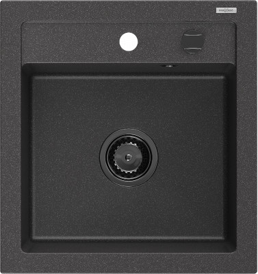 Mexen Vito  konyhai mosogató gránit 1 medence+ pop up szifon 520 x 490 mm, fekete köhatasu, szifon  fekete  - 6503521000-76-B 1 medencés