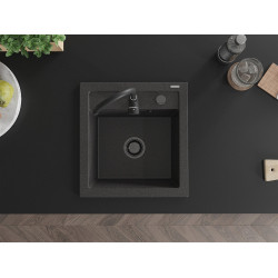 Mexen Vito  konyhai mosogató gránit 1 medence+ pop up szifon 520 x 490 mm, fekete köhatasu, szifon  fekete  - 6503521000-76-B 1 medencés