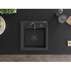 Mexen Vito  konyhai mosogató gránit 1 medence+ pop up szifon 520 x 490 mm, fekete köhatasu, szifon  fekete  - 6503521000-76-B 1 medencés