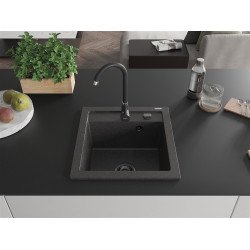 Mexen Vito  konyhai mosogató gránit 1 medence+ pop up szifon 520 x 490 mm, fekete köhatasu, szifon  fekete  - 6503521000-76-B 1 medencés
